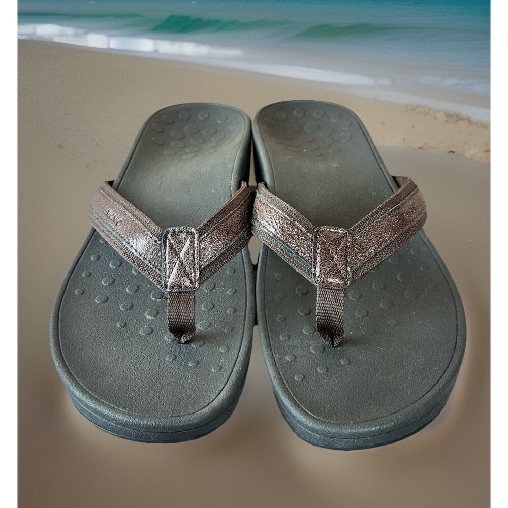 VIONIC Women’s Hightide Metallic Thong Flip Flop Sandals Bronze Size 11